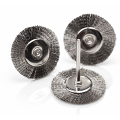 Stainless Steel Small Wheel Brush with Handle | Crimped Wire for Cleaning, Deburring and Surface Polishing