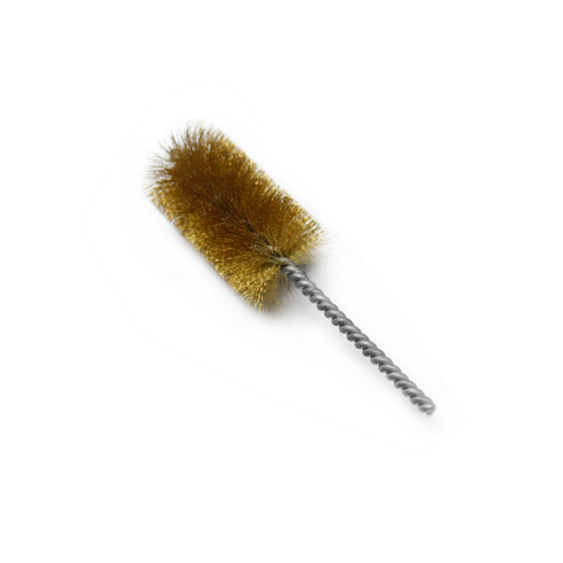 Industrial brass wire tube brush with twisted metal shaft for pipe deburring and surface cleaning