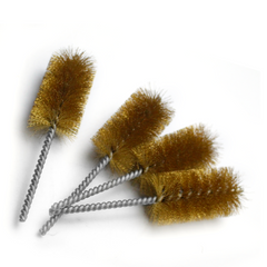 Industrial brass wire tube brush with twisted metal shaft for pipe deburring and surface cleaning